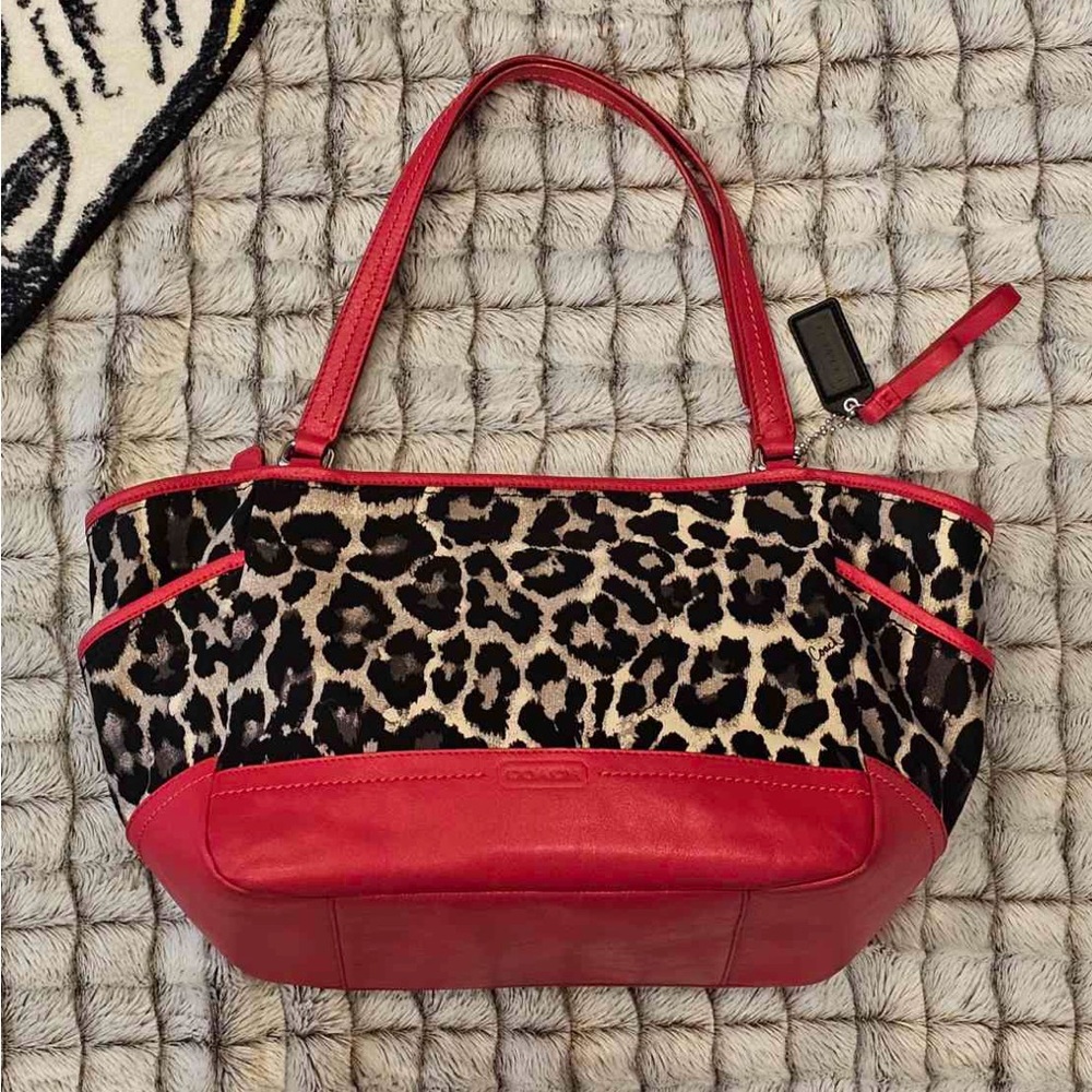 Coach Park Ocelot Print Carrie Tote Shoulder Bag Satchel 23278